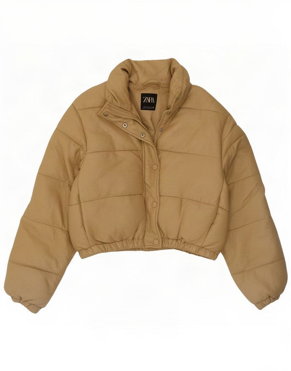 Zara Dame Oversized Faux Leather Polstret Jakke UK 6 XS Beige