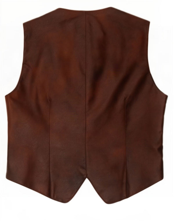 Vintage damevest i imiteret læder UK 12 medium brun polyurethan
