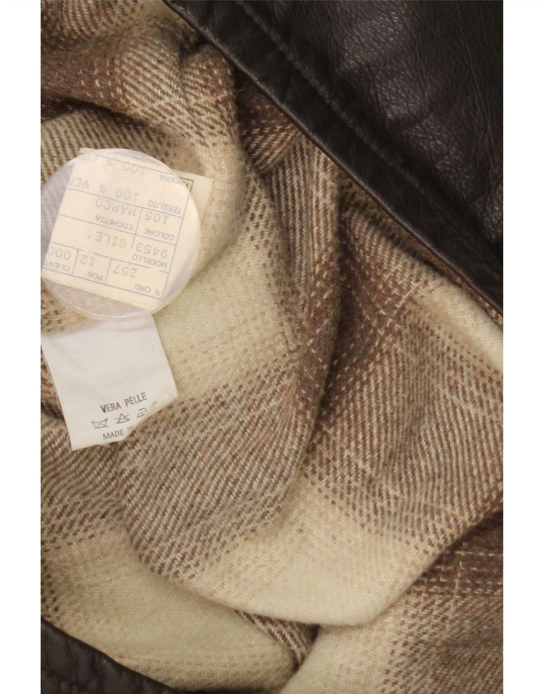Vintage Herre Læder Gilet IT 48 Medium Brun Colourblock Læder