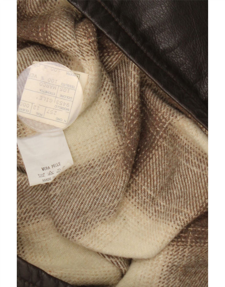 Vintage Herre Læder Gilet IT 48 Medium Brun Colourblock Læder