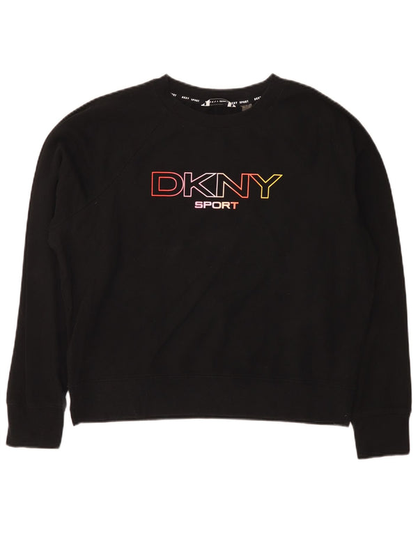 Dkny Dame Grafisk Oversized Sweatshirt Jumper UK 6 XS Sort Bomuld