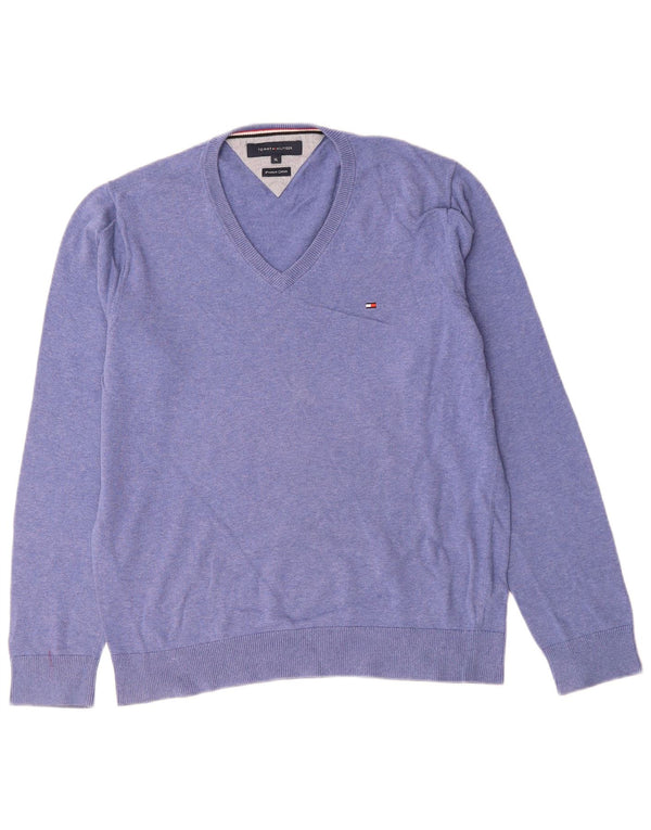 Tommy Hilfiger Dame V-hals sweater UK 18 XL Lilla Flecked Bomuld