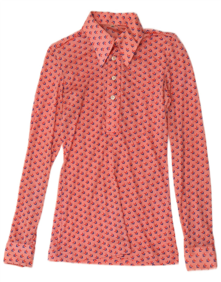 Vintage Dame Pullover Shirt Bluse UK 8 Small Pink Geometric