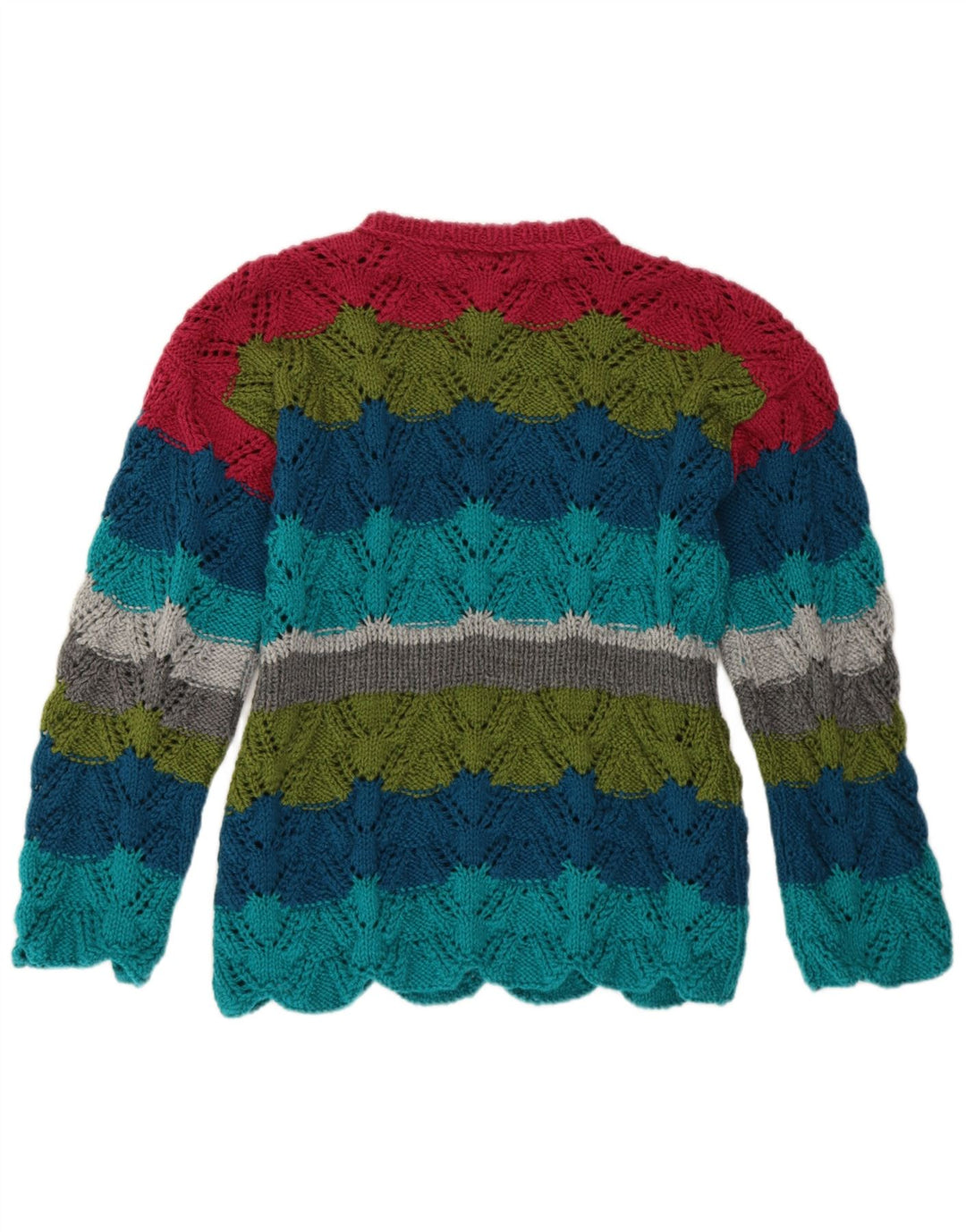 Vintage dame sweater med rund hals DK 14 Medium flerfarvet stribet