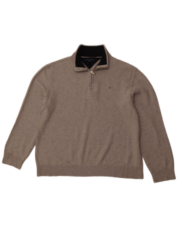 TOMMY HILFIGER Sweater med lynlås til mænd XL Grå bomuld