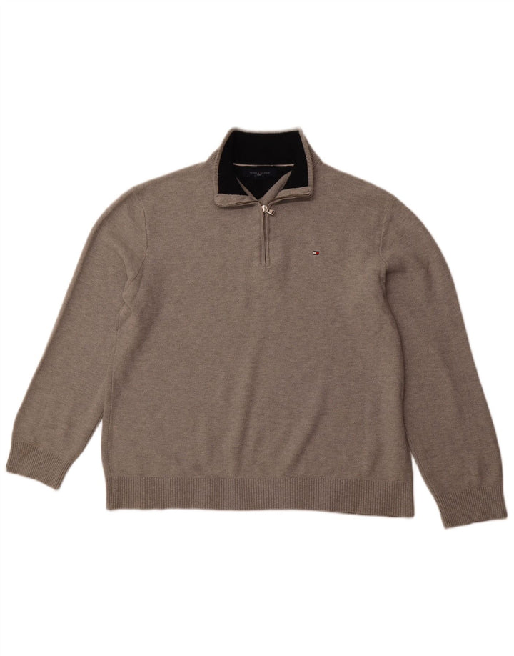 TOMMY HILFIGER Sweater med lynlås til mænd XL Grå bomuld