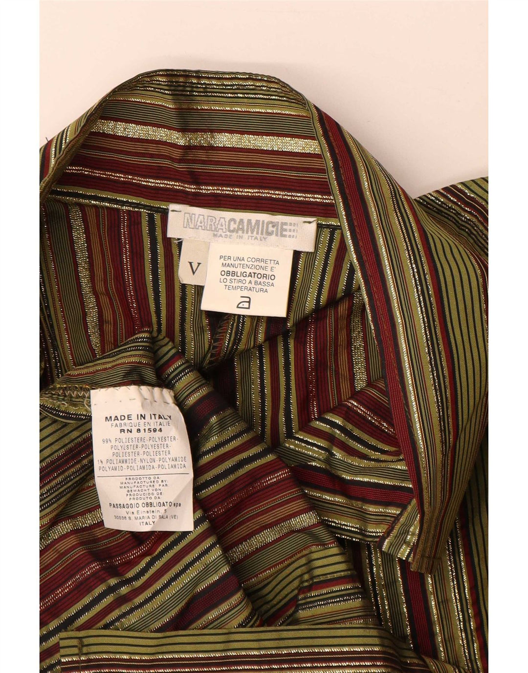 Naracamicie Dame Shirt Bluse UK 16 Stor Khaki Stribet Polyester