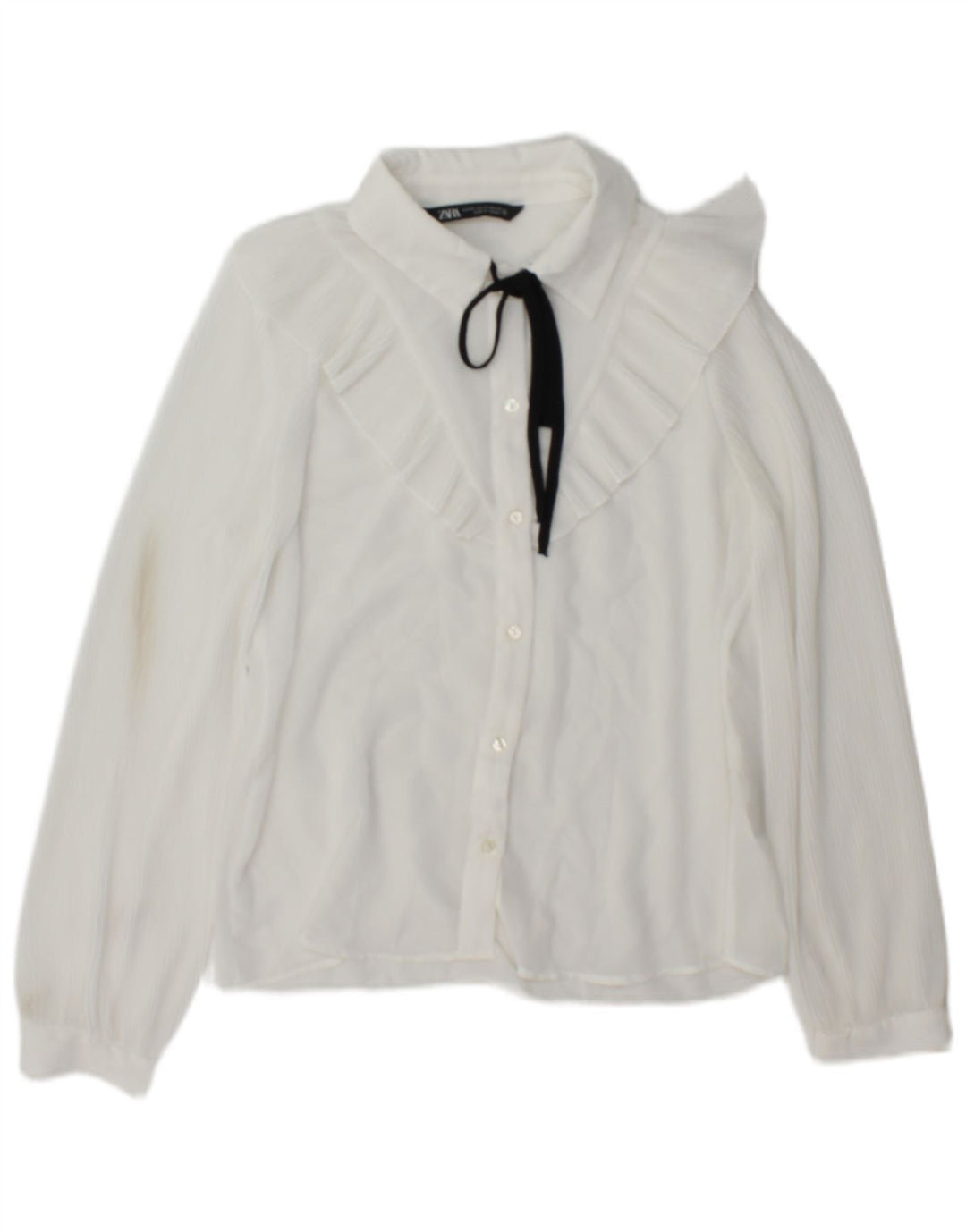 Zara Womens Flæse Front Oversized skjortebluse UK 6 XS Hvid Polyester