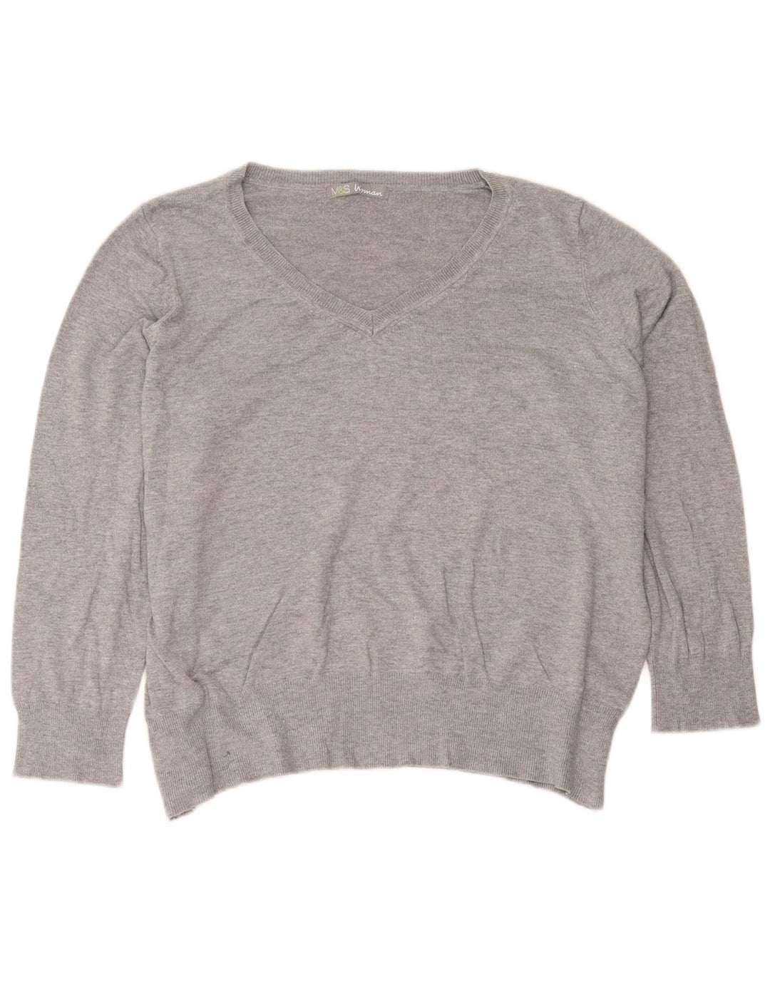 Marks & Spencer Dame V-hals sweater UK 22 3XL Grå Viscose
