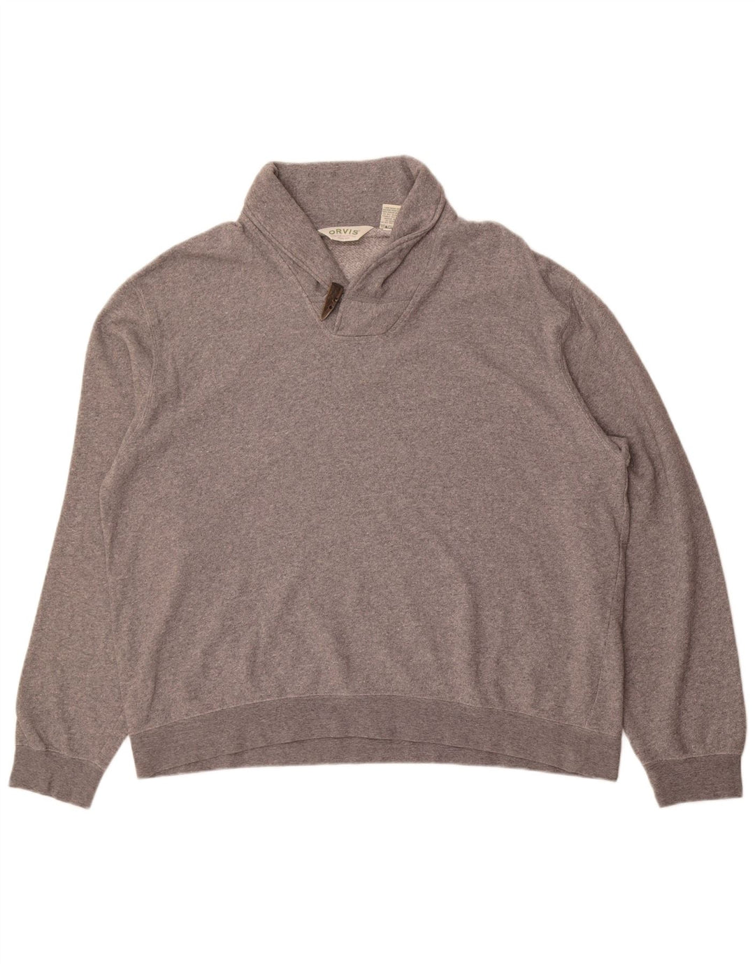 Orvis Herre Shawl Neck Sweatshirt Jumper XL Grå Bomuld