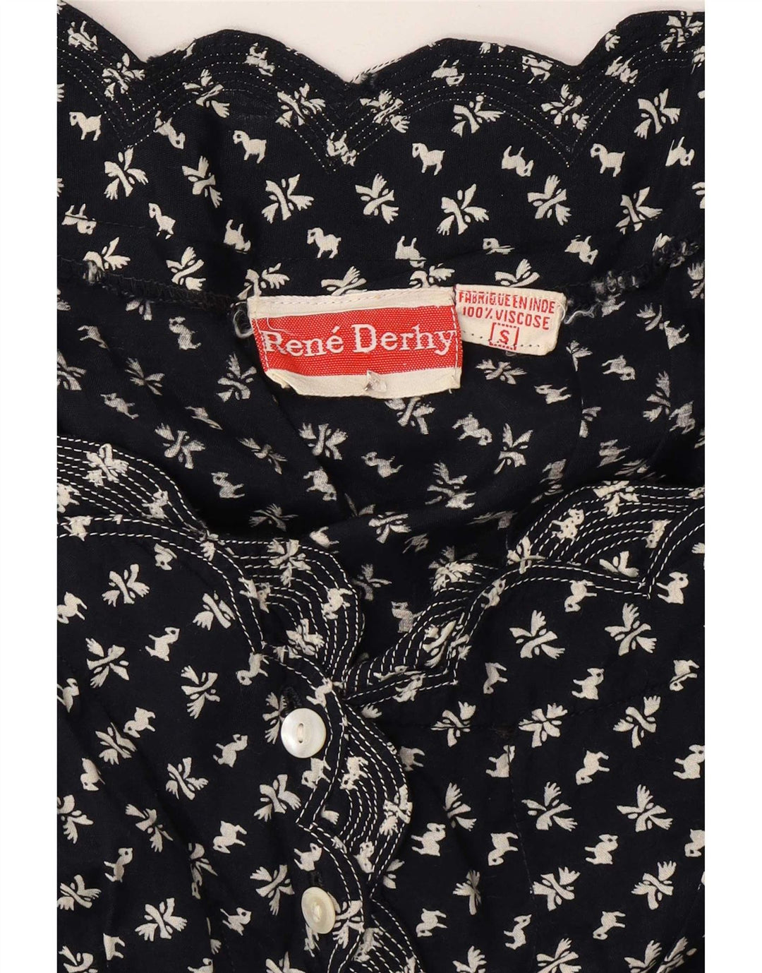 Rene Derhy Kvinder Abstrakt Mønster Maxikjole UK 10 Small Navy Blue Viscose