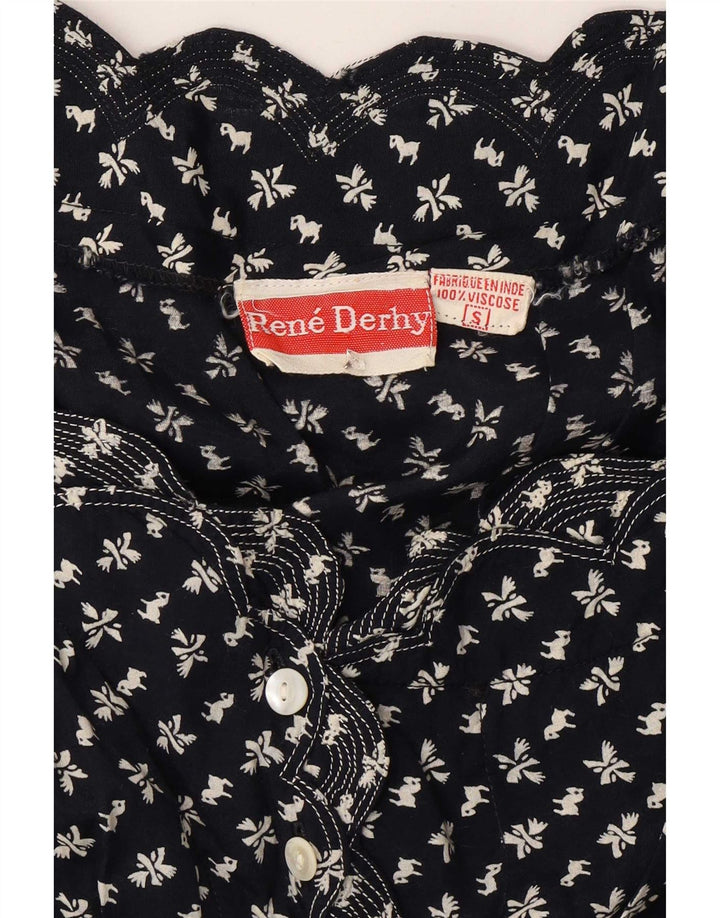 Rene Derhy Kvinder Abstrakt Mønster Maxikjole UK 10 Small Navy Blue Viscose