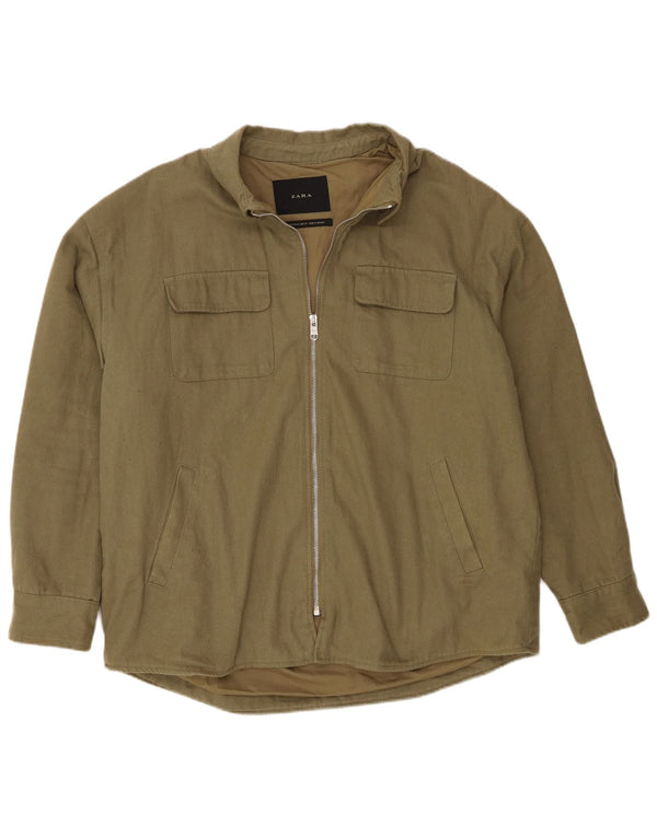 Zara Herre Utility Jacket UK 42 XL Khaki Cotton