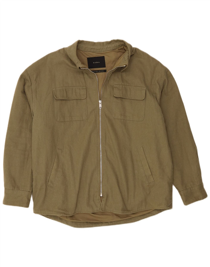 Zara Herre Utility Jacket UK 42 XL Khaki Cotton