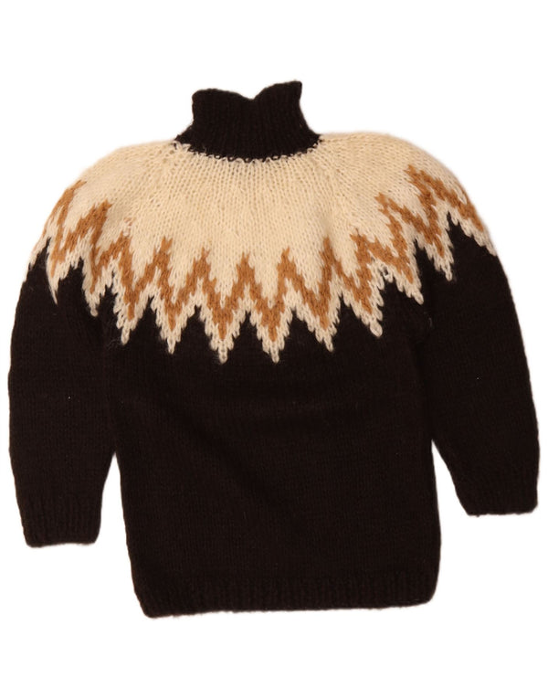 Vintage Dame Turtle Neck Jumper Sweater UK 20 2XL Sort Colourblock Uld