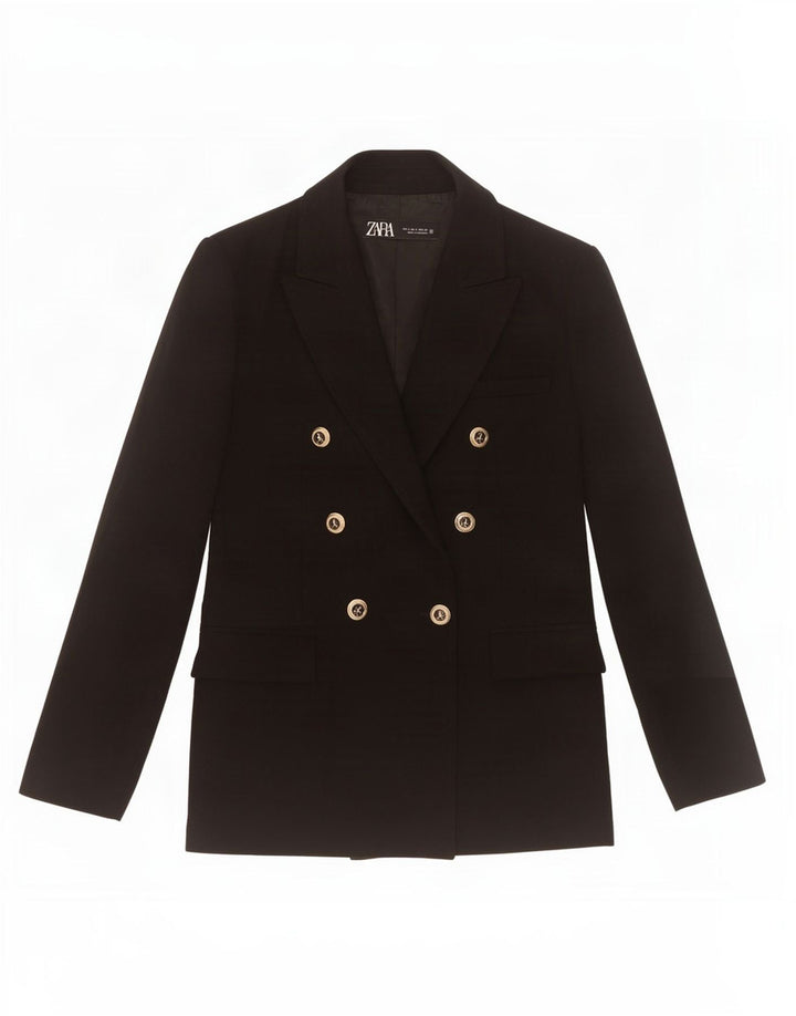 Zara Dame Dobbeltradet Blazer Jacket UK 14 Large Black