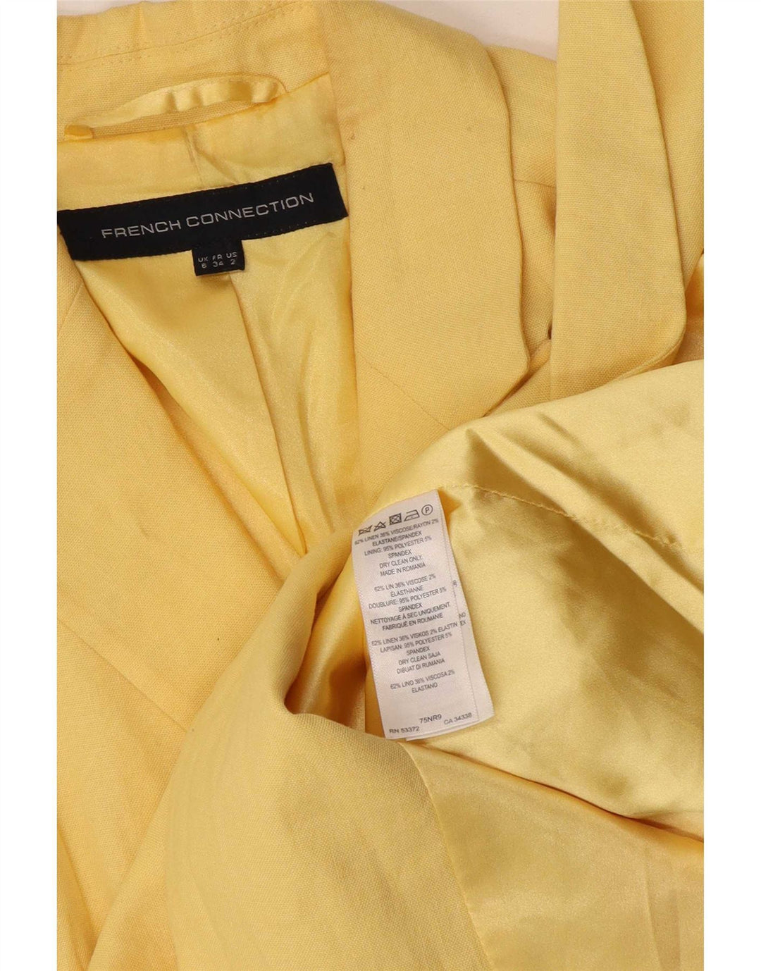 French Connection Dame Double Breasted Blazer Jacket UK 6 XS Gul Linen