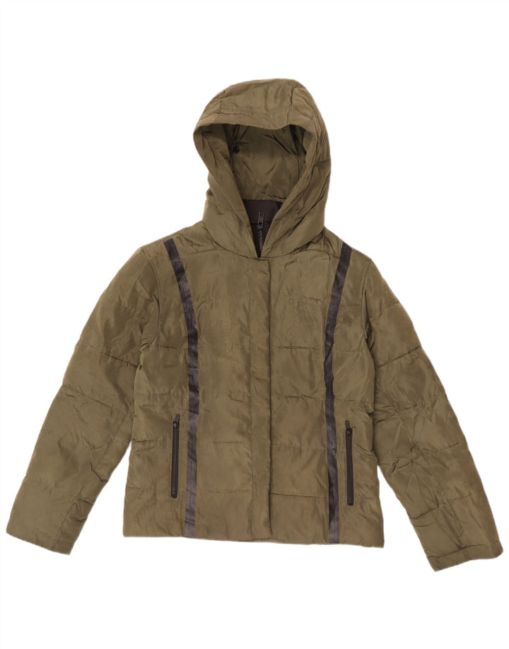 Jack Wills Dame Hættejakke UK 10 Small Khaki Stribet Polyester