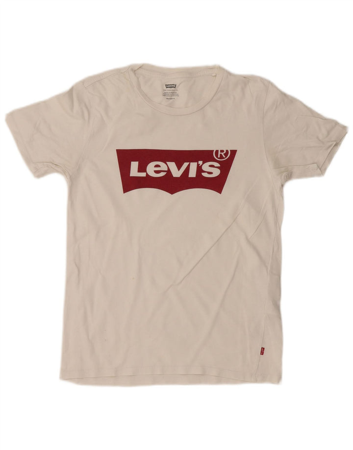 LEVI'S Grafisk T-shirt top til kvinder UK 6 XS Hvid bomuld
