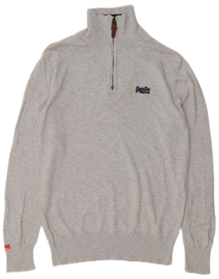 Superdry sweater med lynlås til mænd, stor grå flækket bomuld