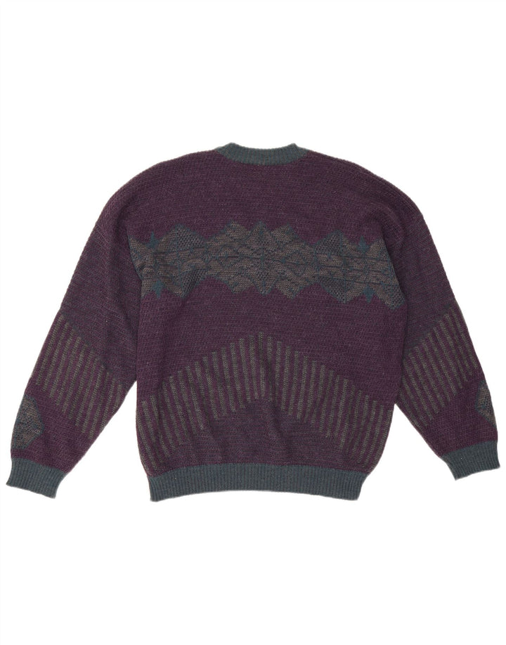 Vintage Herre rund hals sweater IT 50 Medium Lilla Geometrisk