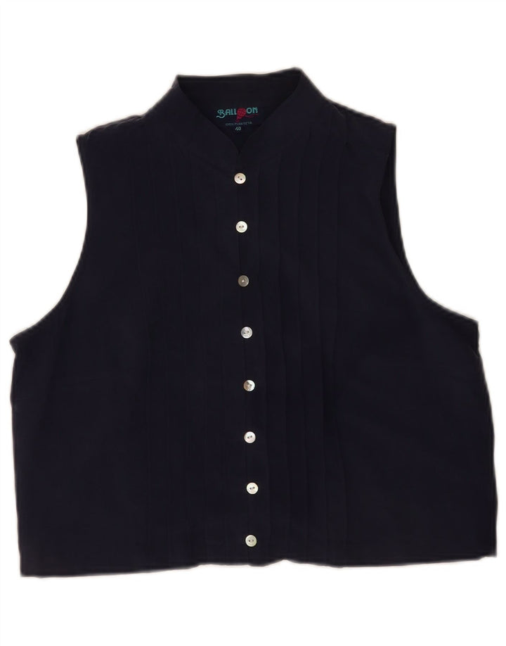 Ballon Womens Crop Ærmeløs skjortebluse EU 40 Medium Navy Blue Silke