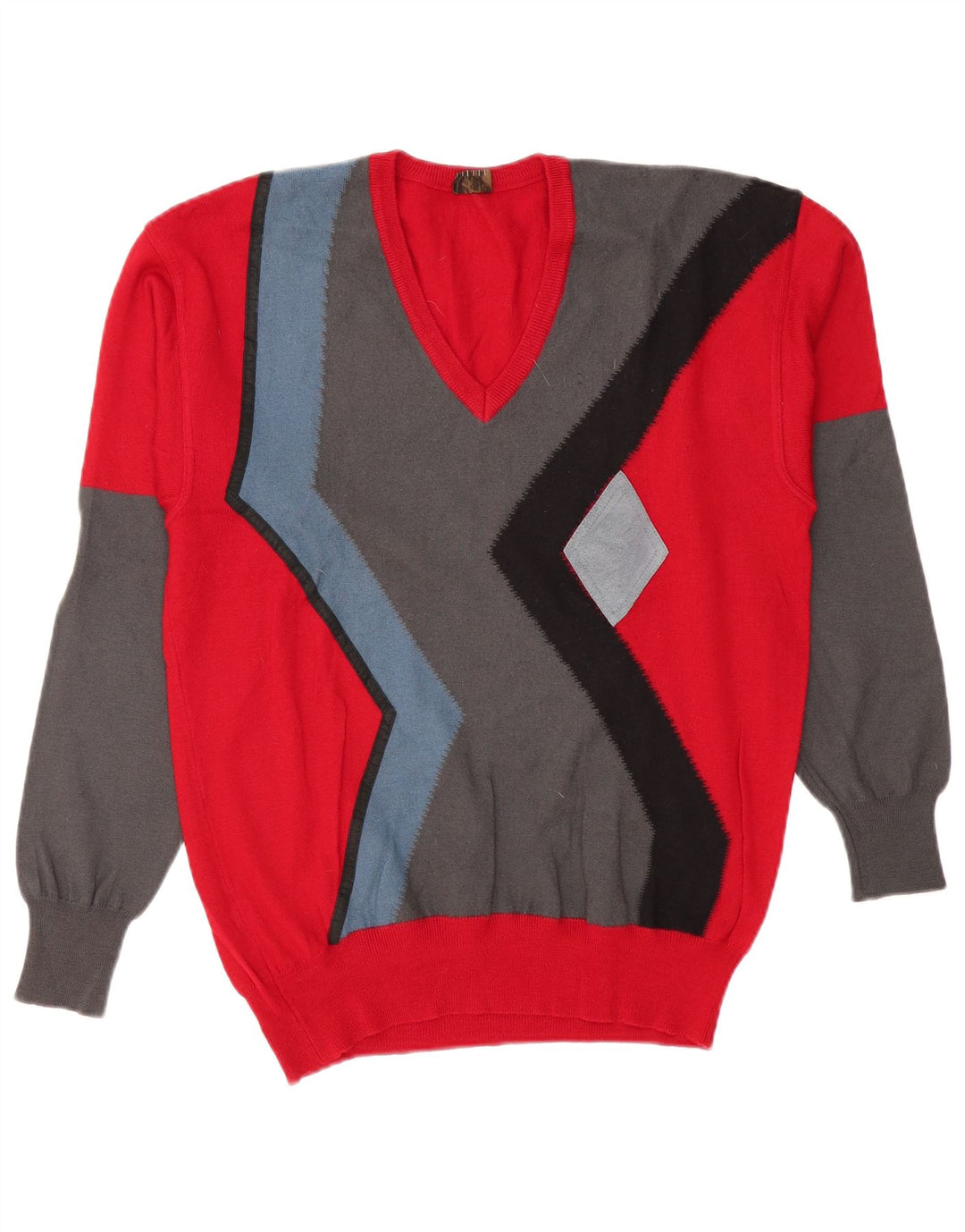DALMINE Herre V-hals sweater IT 50 Medium Rød Colourblock Virgin Wool