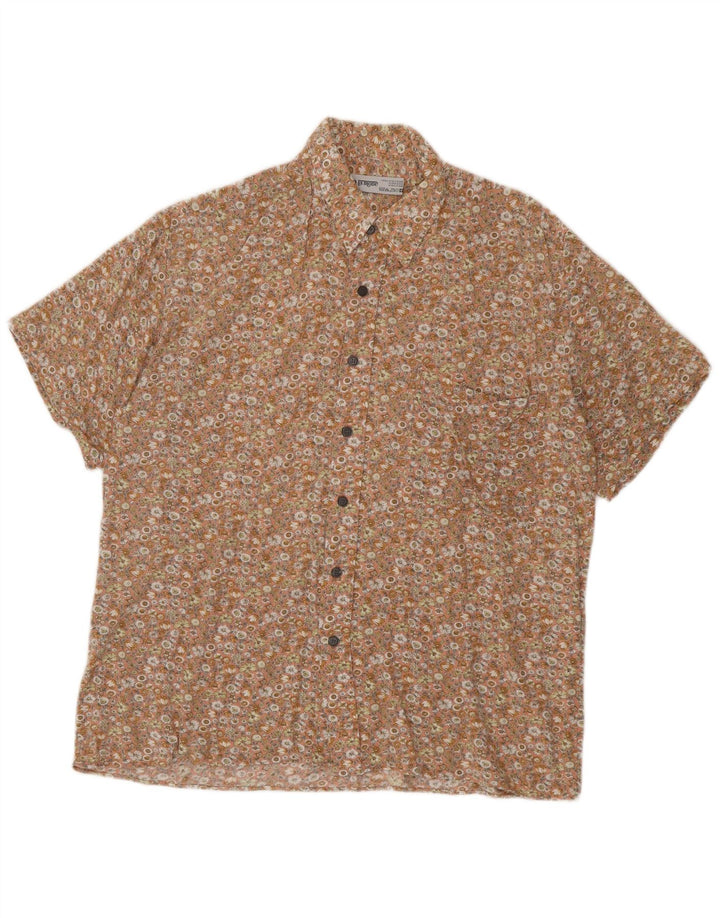 C & A Kortærmet Herreskjorte Stor Beige Blomsterviscose