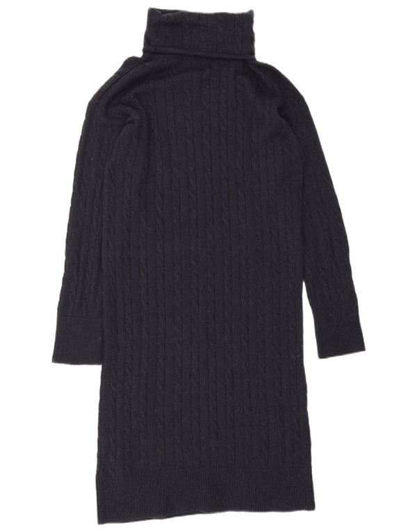 Tommy Hilfiger Dame Roll Neck Jumper Dress UK 14 Medium Navy Blue Wool