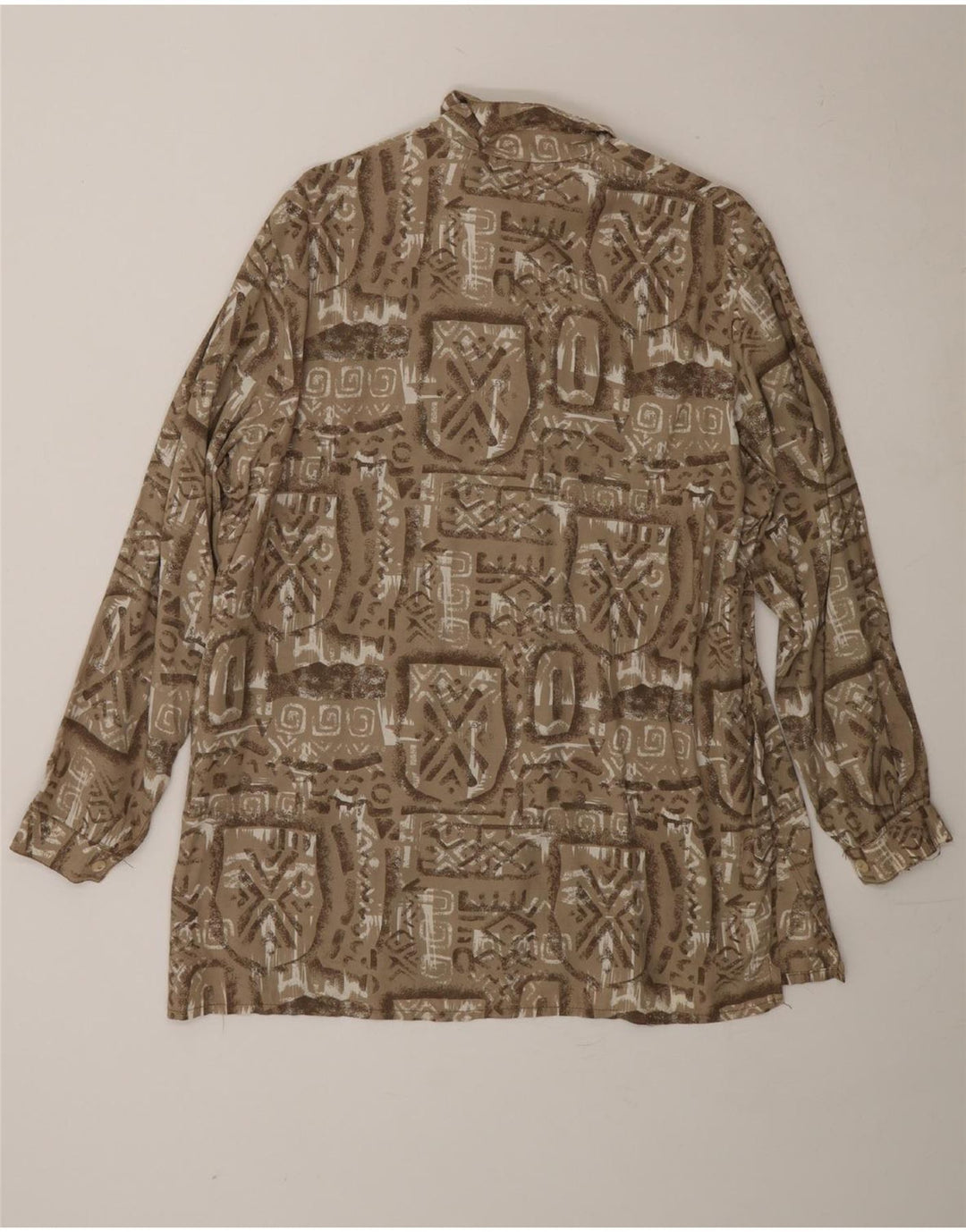 VINTAGE Womens Longline Abstract Pattern Shirt UK 20 2XL Brown Viscose Vintage Vintage and Second-Hand Vintage from Messina Hembry 