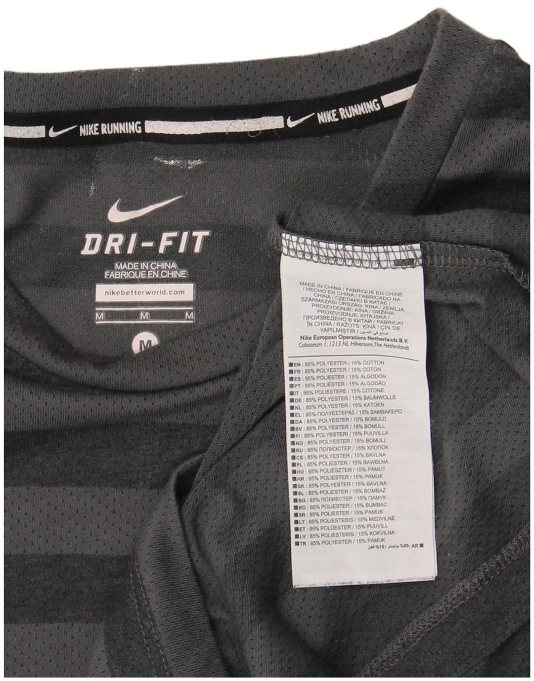 Nike herre Dri Fit T-shirt top mellemgrå stribet polyester