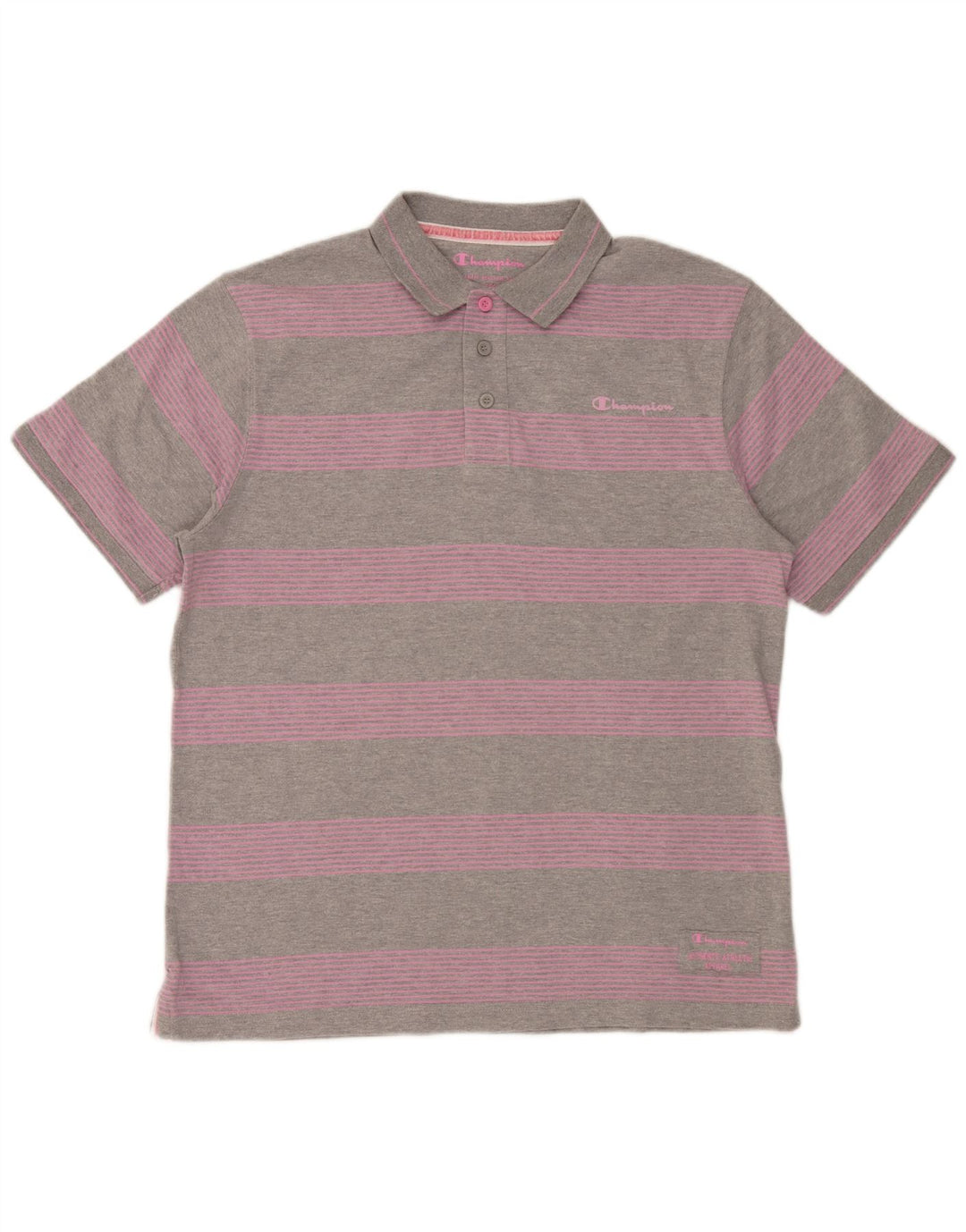 Champion herre poloshirt XL gråstribet bomuld