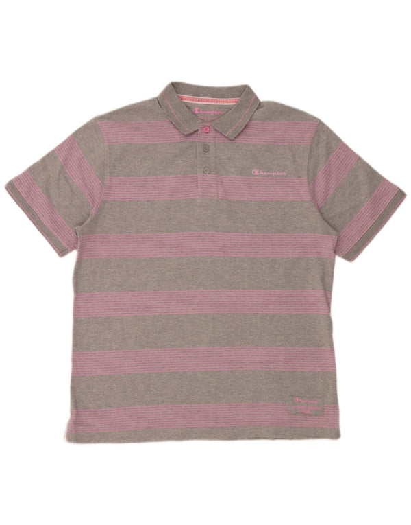 Champion herre poloshirt XL gråstribet bomuld