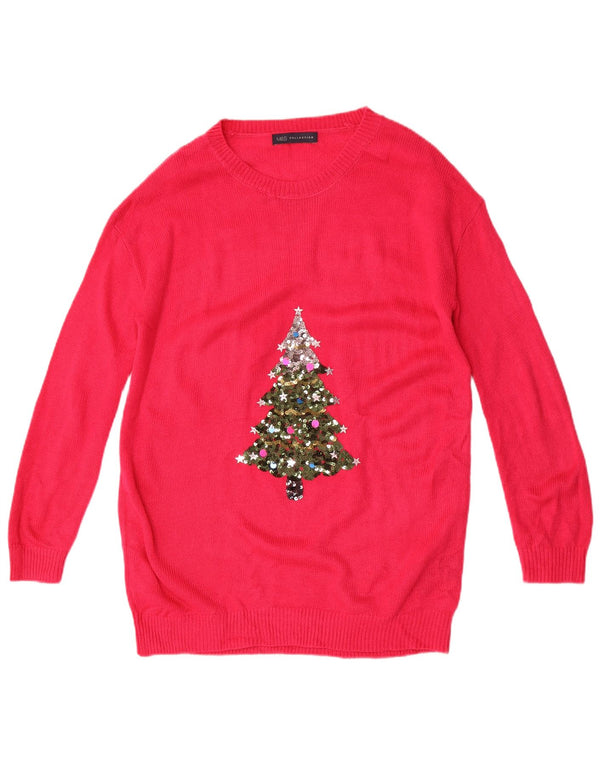 Marks & Spencer Kvinders Grafisk Jumper Kjole UK 14 Medium Pink Christmas