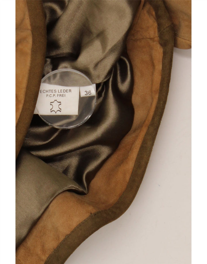 Vintage Dame Trachten Ruskindsjakke EU 36 Small Beige Læder