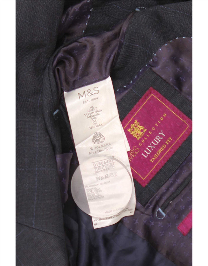 Marks & Spencer Herre Tailored Fit Blazer Jacket UK 44 XL Navy Blue Check
