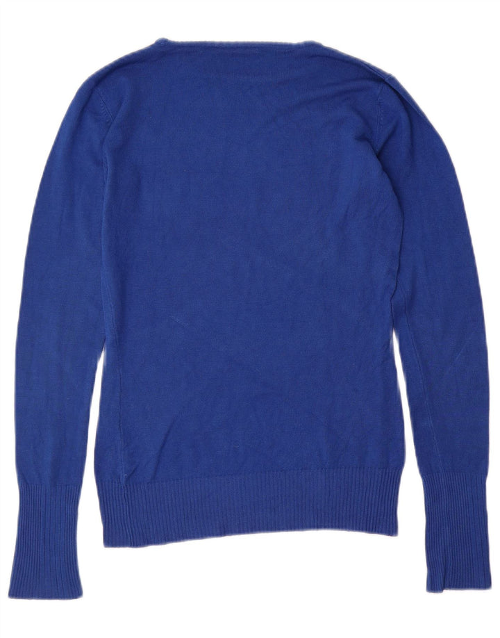 GUESS Dame grafisk bådhals sweater UK 12 Medium Blue Viscose