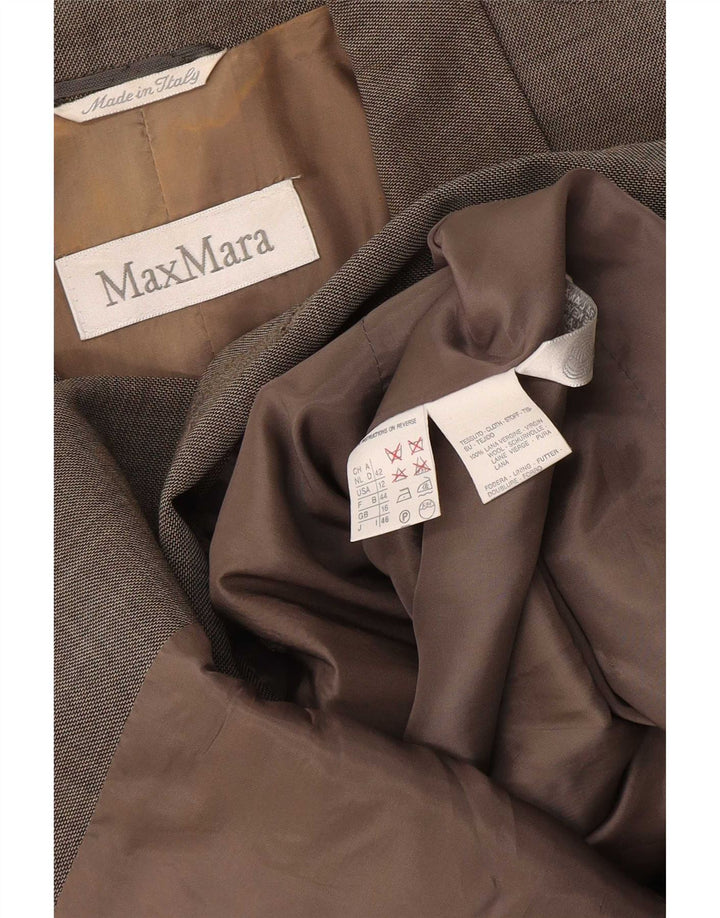 Max Mara Dame Dobbeltradet Blazer Jacket UK 16 Large Khaki Virgin Wool