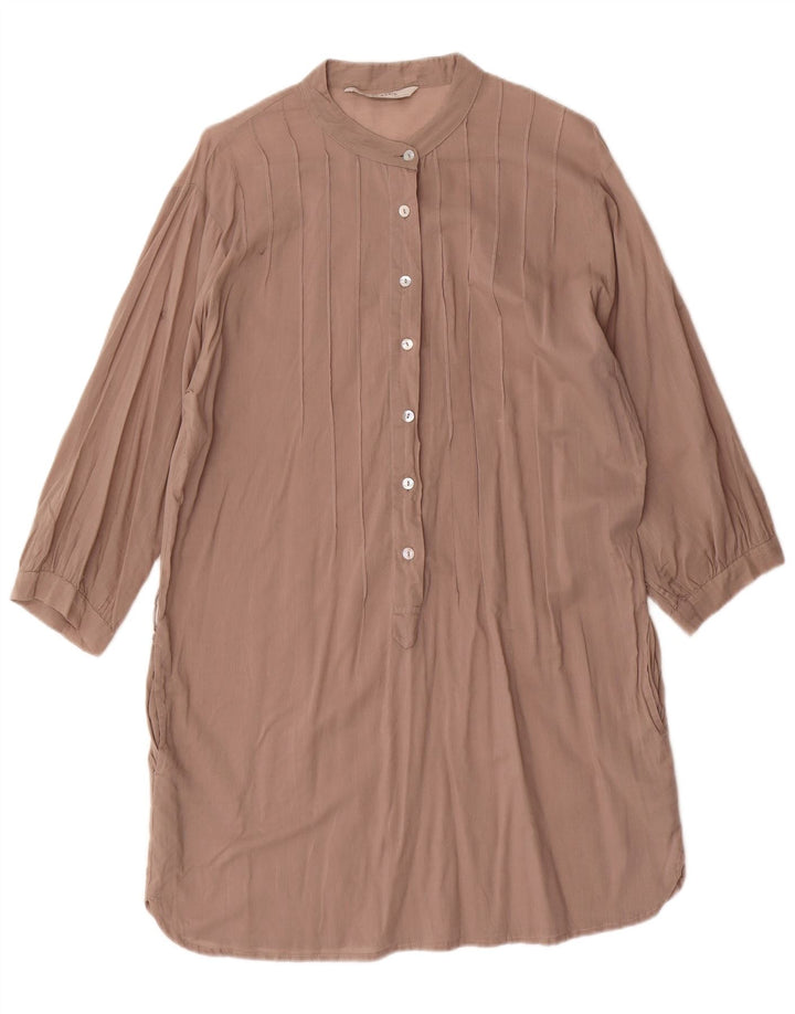 Zara Dame 3/4 ærmer Shift Dress UK 14 Medium Brun Bomuld