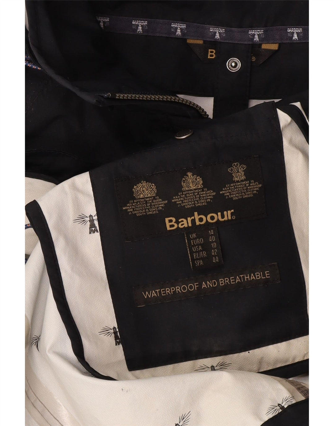 Barbour Dame Hooded Parka Jacket UK 14 Large Navy Blue Polyester