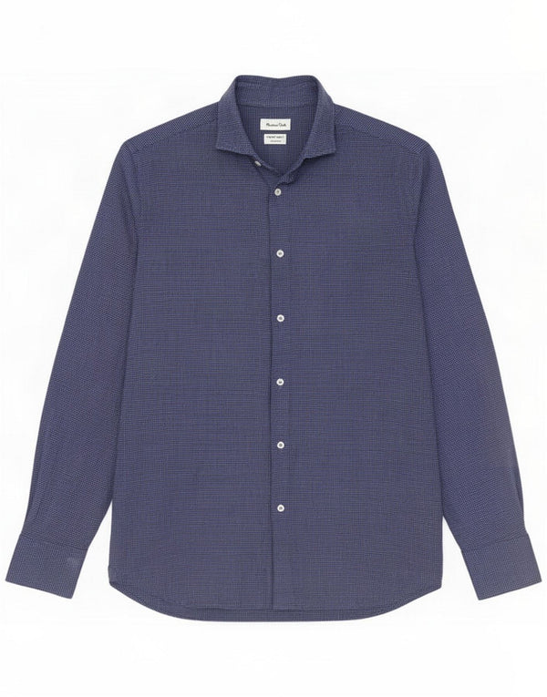 Massimo Dutti Herre Regular Fit Flannel Shirt Small Blue Houndstooth Cotton