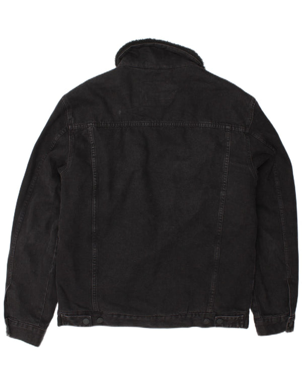 Zara Herre Denim Sherpa Jacket UK 40 Large Black Polyester