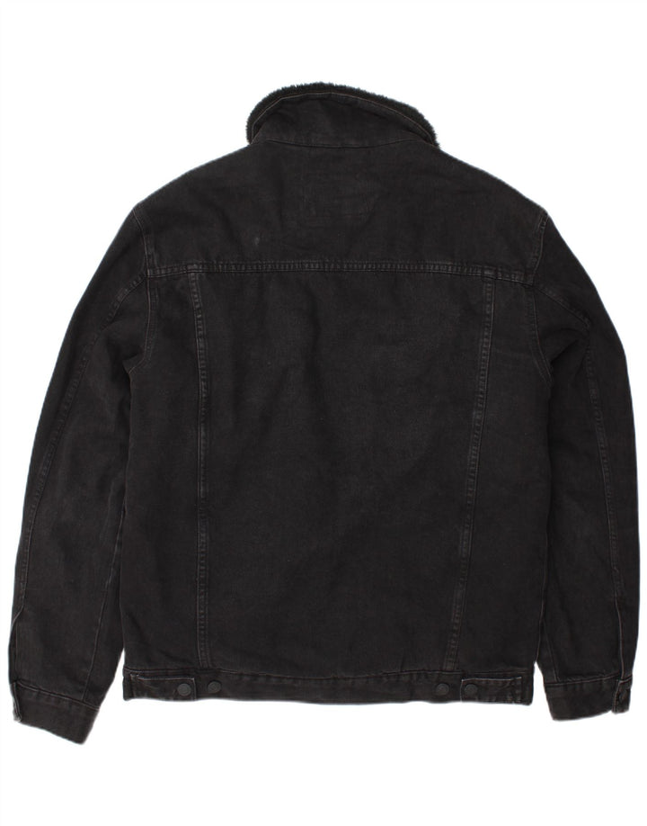 Zara Herre Denim Sherpa Jacket UK 40 Large Black Polyester