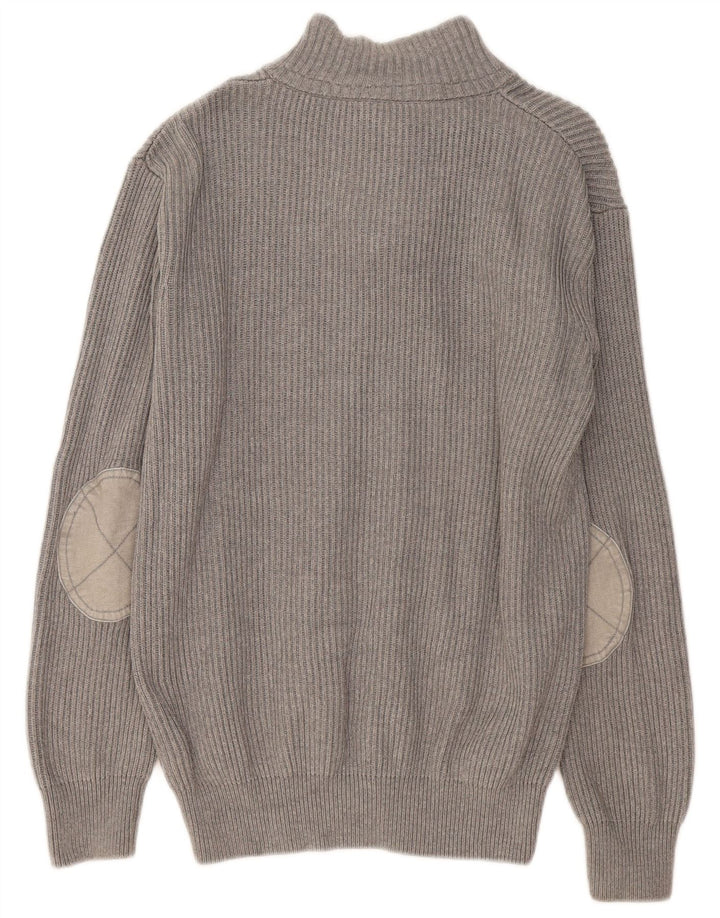 CREW TØJ Herre Button Neck Jumper Sweater Stor Grå Bomuld