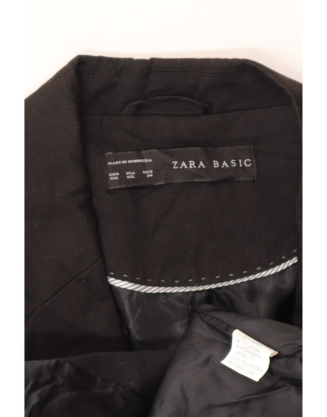 Zara Dame 3/4 ærmer 1 knap blazerjakke UK 20 2XL sort bomuld