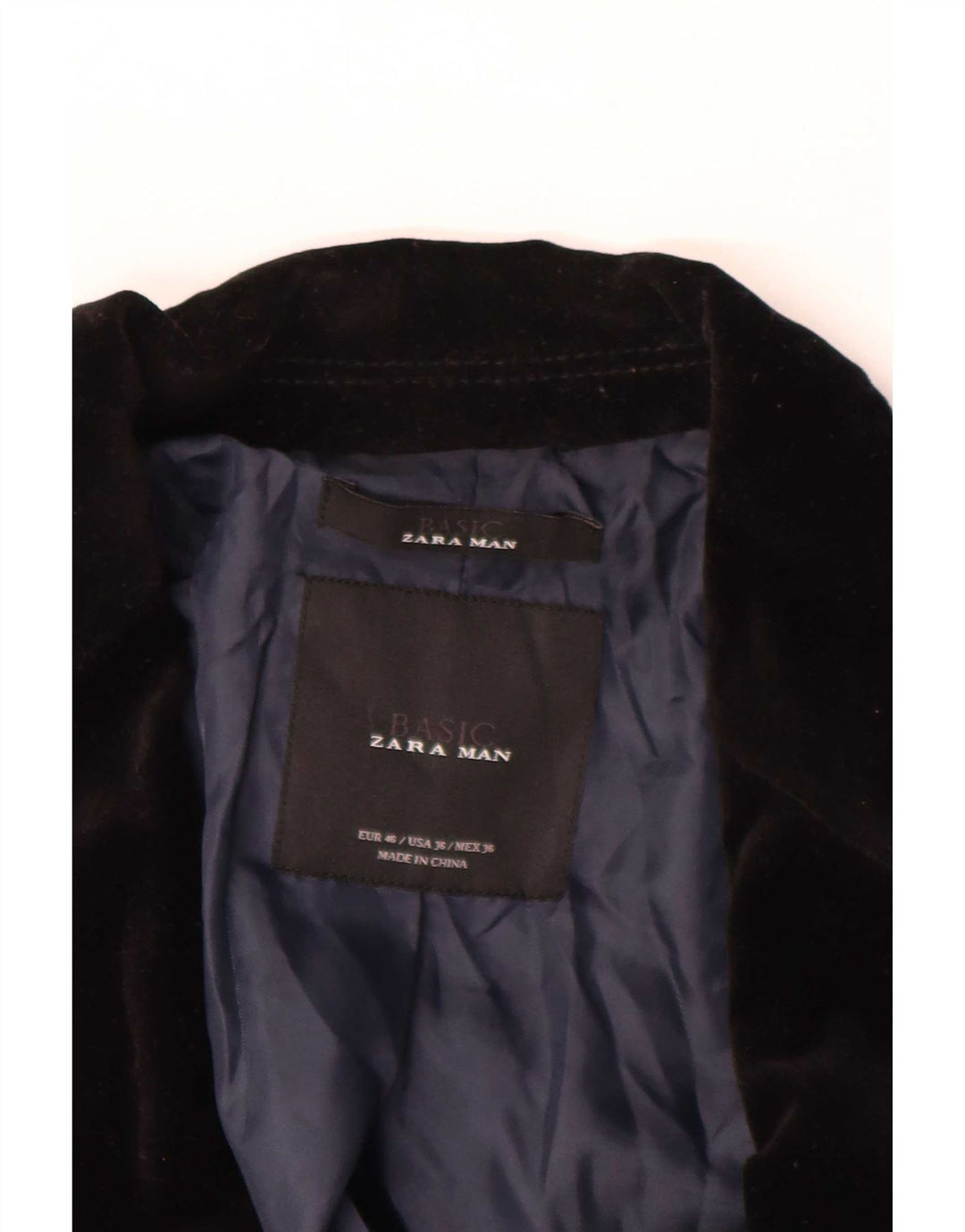 Zara Herre 2 Button Velvet Blazer Jacket EU 46 Small Black Bomuld