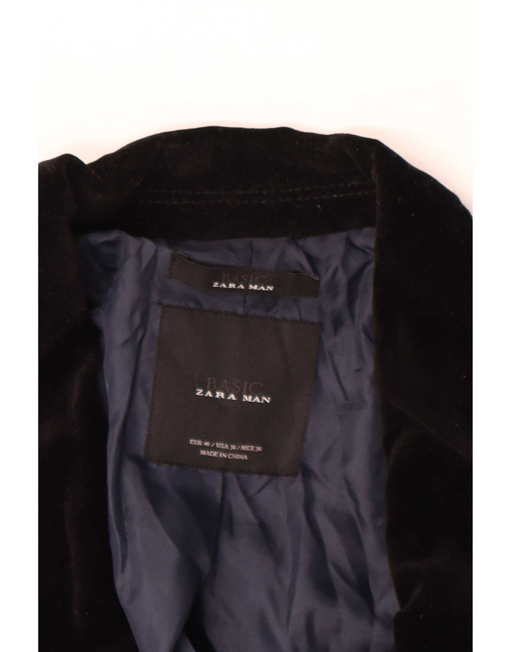 Zara Herre 2 Button Velvet Blazer Jacket EU 46 Small Black Bomuld