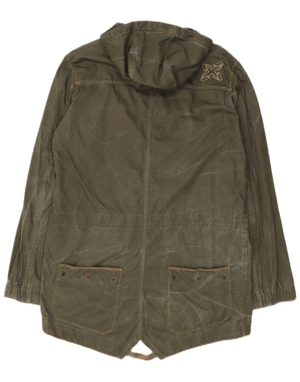 Energie Herre Hooded Waxed Cotton Parka Jacket UK 40 Large Khaki Cotton