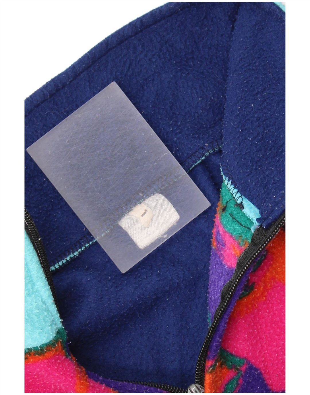 VINTAGE Fleece Jumper med lynlås til mænd Large Navy Blue Camouflage