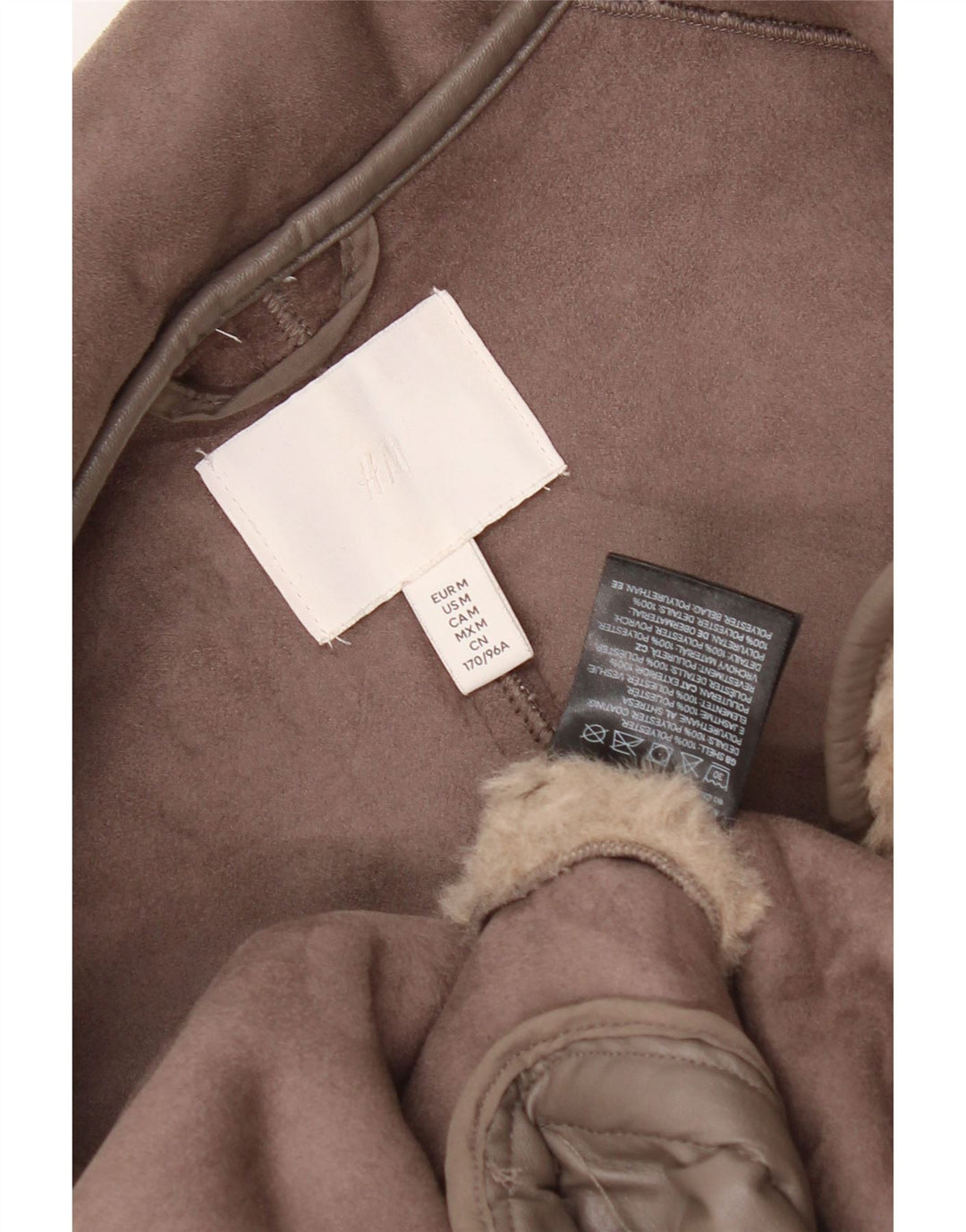 H&M Damebamse Oversized Fluffy Coat UK 14 Medium Brown Polyester